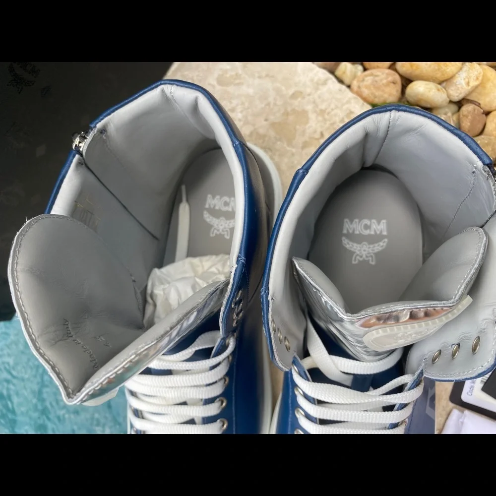 MCM‎ Blue & Silver Leather Men's Hi-top Sneakers